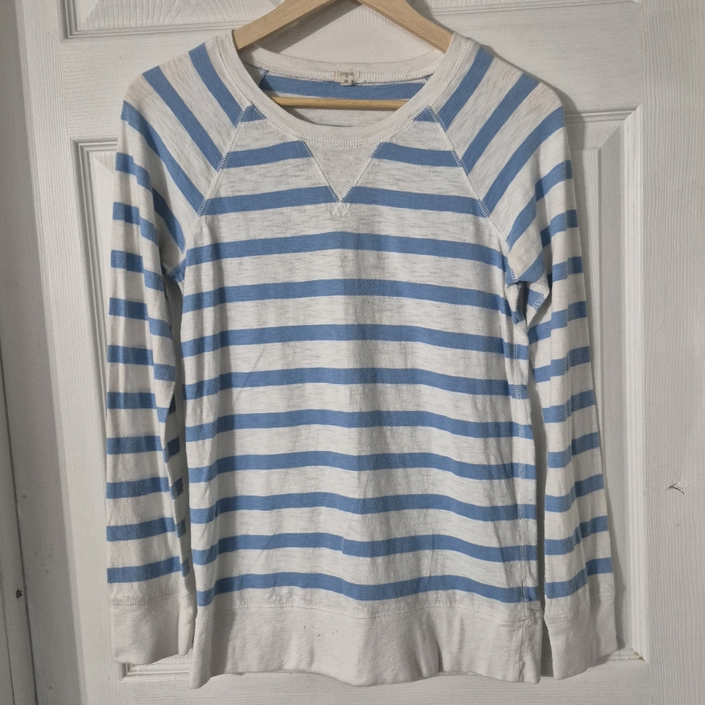 Women's J.Crew Blue and White Striped Long Sleeve Shirt Sz M